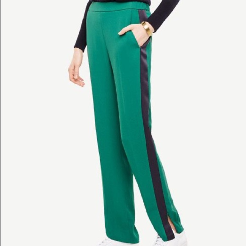 Ann Taylor Green Track Pants with Racing Stripe